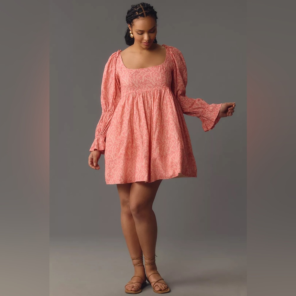 NWT Anthropologie Pilcro Long‎ Sleeve Babydoll Mini Dress Pink Floral XL